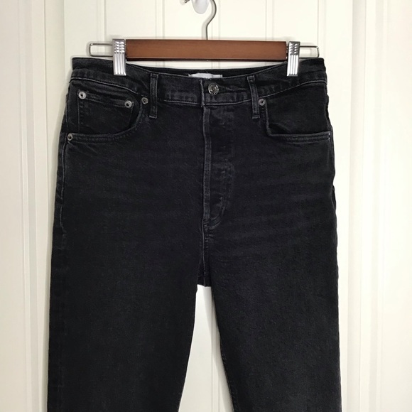 AGOLDE Riley High Rise Straight Crop Jeans In Black Size 28P. - Picture 6 of 11
